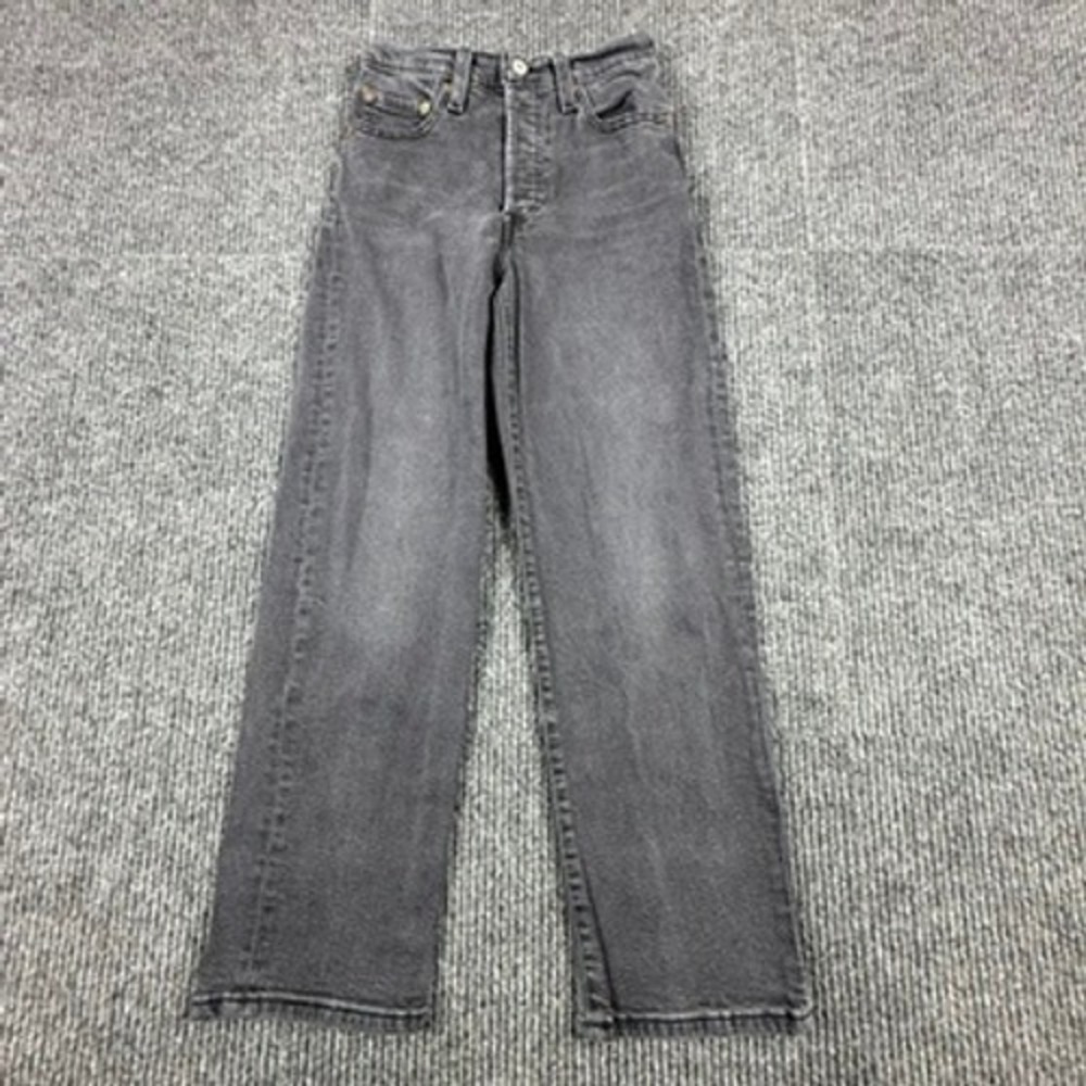 Levis Ribcage Straight Ankle Jeans W24 L27 Faded Black Button Fly 72693-0134‎